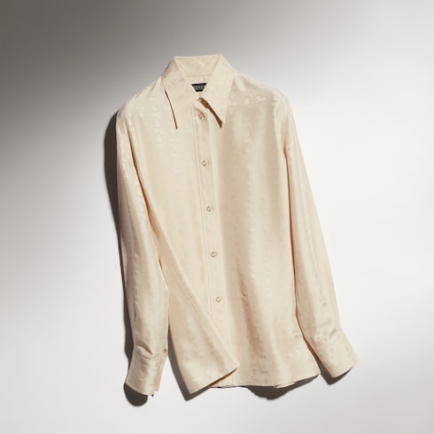 Gucci crest silk habotai jacquard shirt - light beige