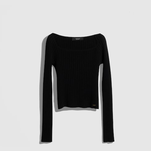 Soft rib wool cashmere top with tag - black