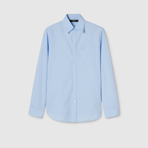 Cotton poplin shirt with embroidery - light blue