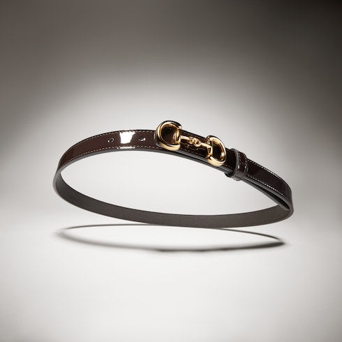 Thin belt with Horsebit buckle - dark brown leather