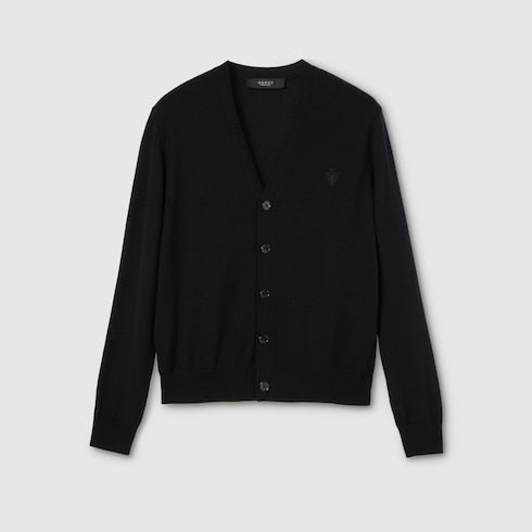 Knit wool cardigan with embroidery - black