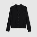 Knit wool cardigan with embroidery - black