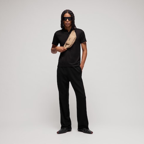 Silk jersey polo shirt with Web - black