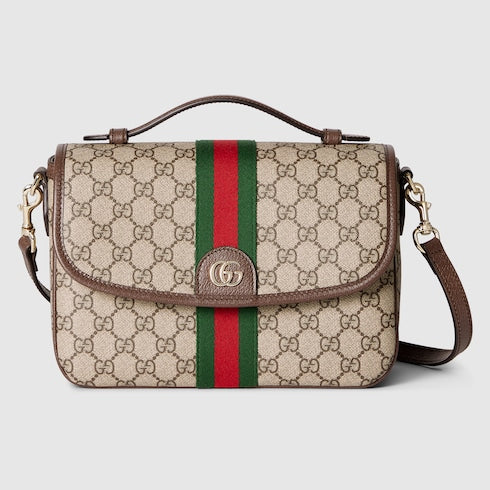 Ophidia medium top handle bag - beige and brown GG fabric