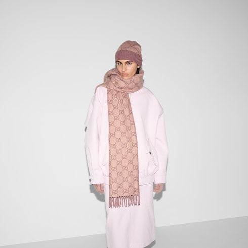 GG cashmere lamé shawl - dark brown and beige