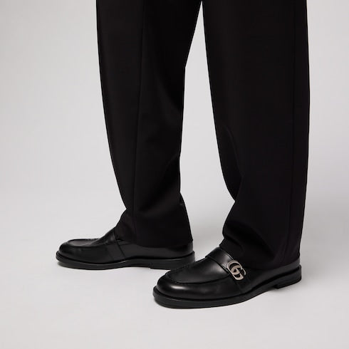 Men's loafer with Double G - black brushed leather