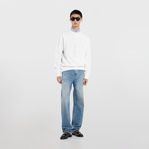 Cotton jersey sweatshirt with embroidery - white