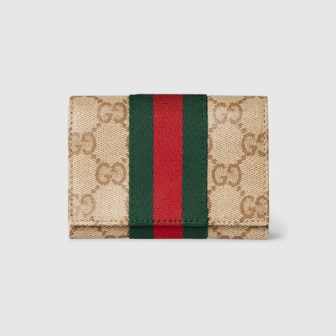 Bi-fold card case with Web - sand and brown GG canvas