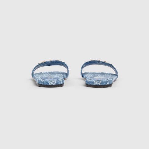 Women's slide sandal with Horsebit - blue GG denim