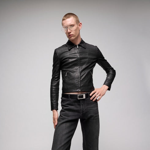 Reversible belt with rectangular buckle - black GG Supreme and leather
