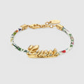 Leather bracelet with Gucci script - white leather