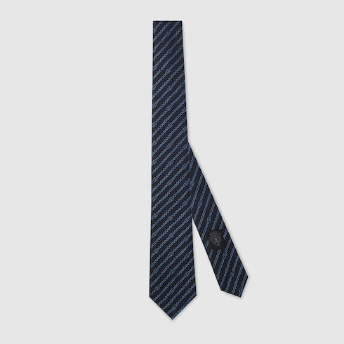 Interlocking G chain silk tie - blue