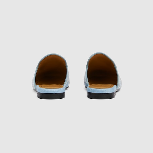 Women's Princetown slipper with pearls - light blue GG denim