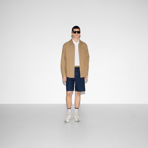 GG canvas overshirt - camel and dark brown