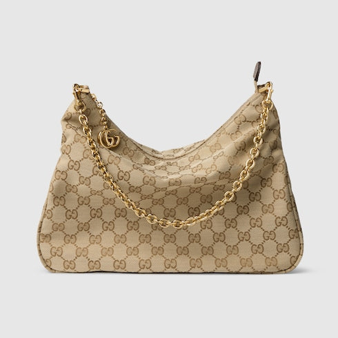 Lady Lunetta Chain medium shoulder bag - sand and brown GG canvas