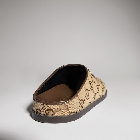 Women's mule with Horsebit - camel and dark brown GG canvas