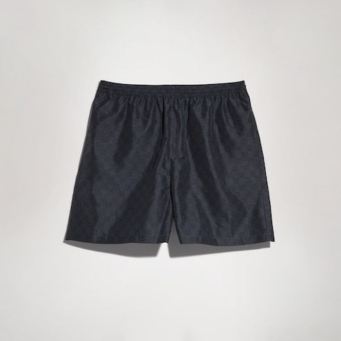 Printed polyester poplin swim shorts - black
