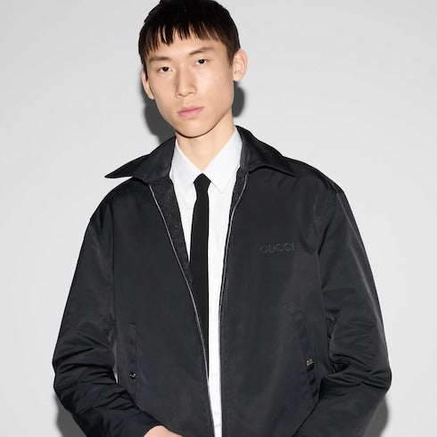 Reversible nylon and GG canvas jacket - black, beige and ebony
