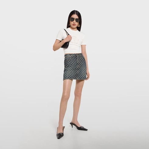 Cotton jersey T-shirt with Gucci crest - white