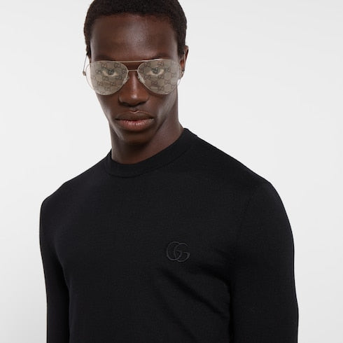 Knit wool sweater with embroidery - black