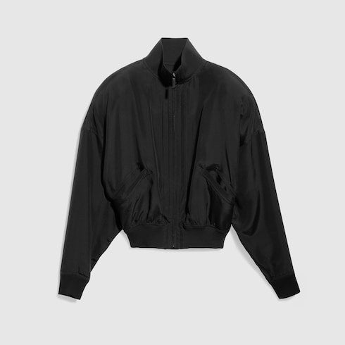 Silk poplin zip jacket - black