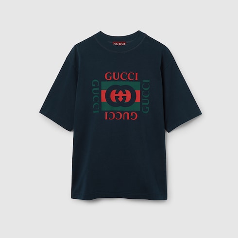 Printed cotton jersey T-shirt - navy
