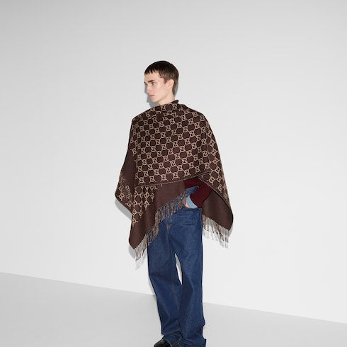GG wool jacquard cape - brown and beige