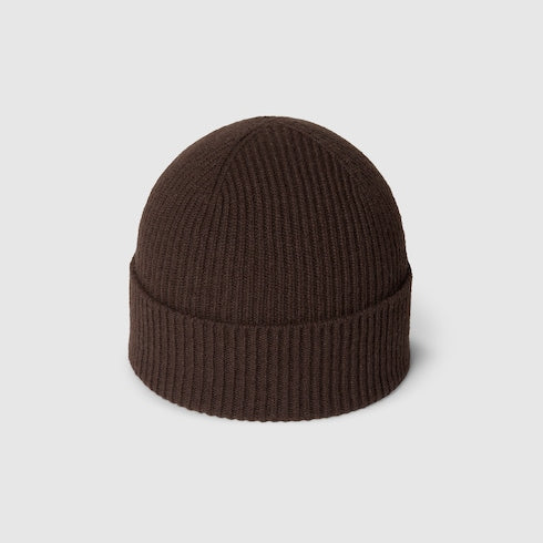 Cashmere hat with patch - dark brown