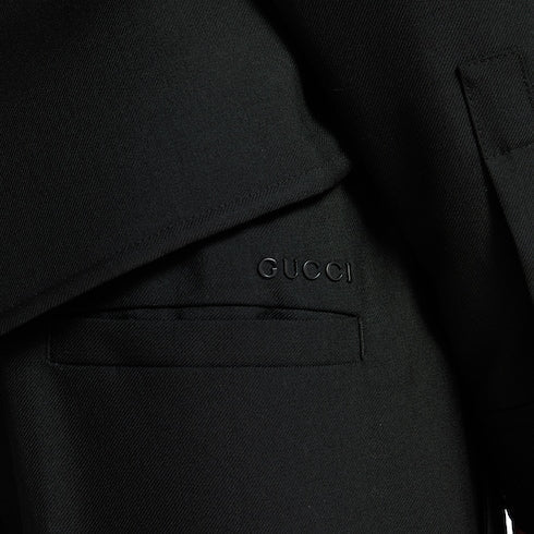 Wool blend twill pant with logo - black