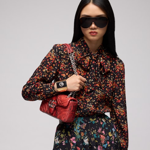 GG Marmont python small shoulder bag - deep red