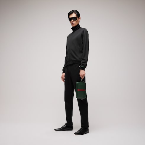 Web Trademark small crossbody bag - dark green leather
