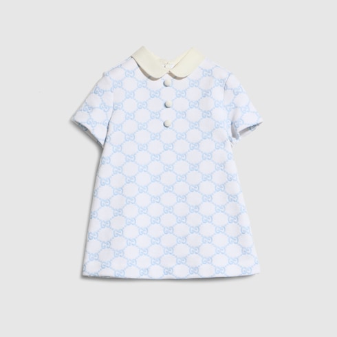 Baby embroidered cotton jersey dress - ivory and light blue
