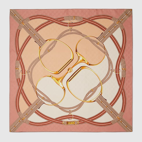 Printed silk jacquard carré - Light pink and pink
