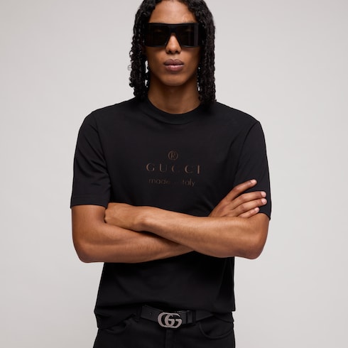 Cotton jersey T-shirt with print - black