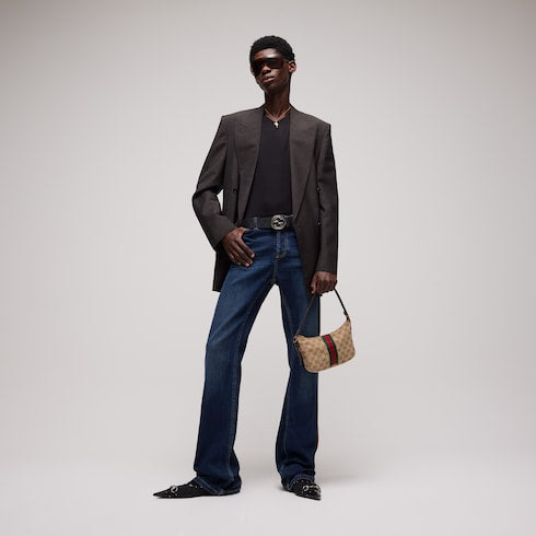 Reversible belt with Interlocking G buckle - black GG canvas and leather
