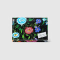 Flora-motif bi-fold card case - black and multicolor canvas
