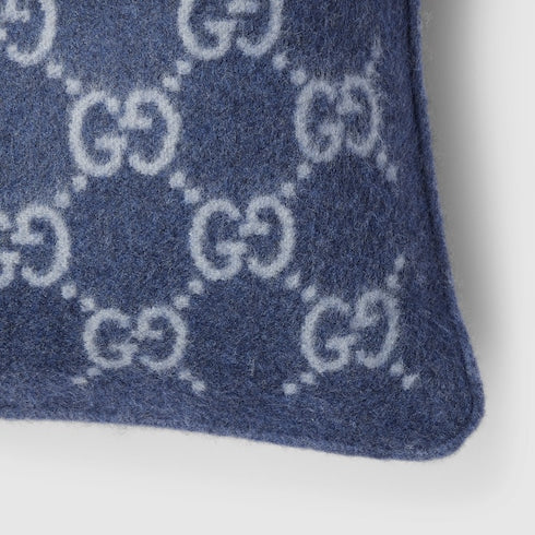GG wool cashmere jacquard cushion - blue
