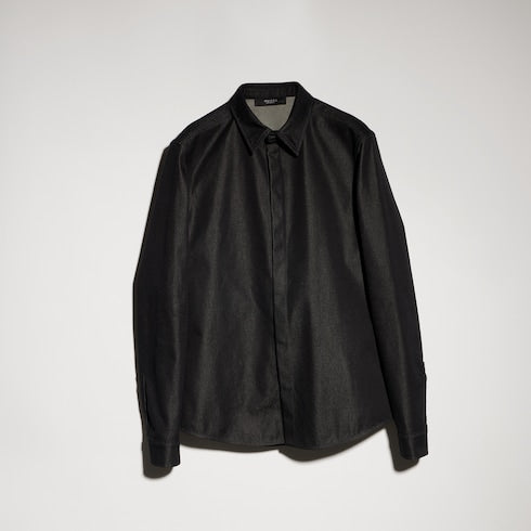 Cotton silk shirt with embroidery - black