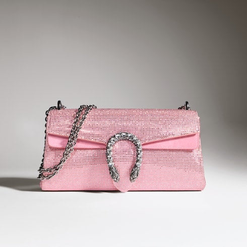 Dionysus crystal medium shoulder bag - light pink suede