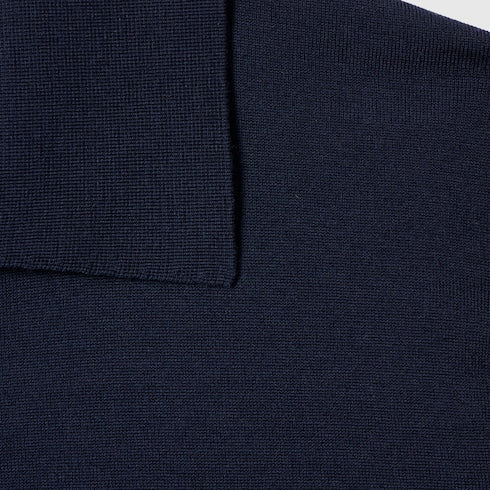 Knit wool polo shirt with embroidery - dark blue