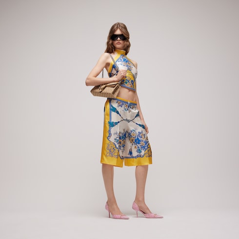 Printed silk twill pants - multicolor