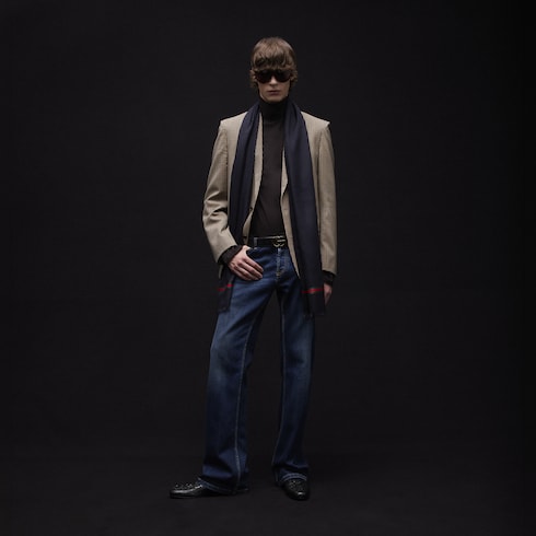 Double G silk cotton jacquard stole - dark blue