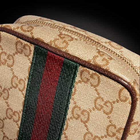 GG mini bag with Web - sand and brown GG canvas