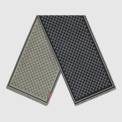 GG wool jacquard scarf - black and dark green