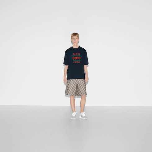 Printed cotton jersey T-shirt - navy