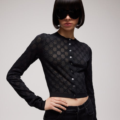 Fine crêpe viscose cardigan - black
