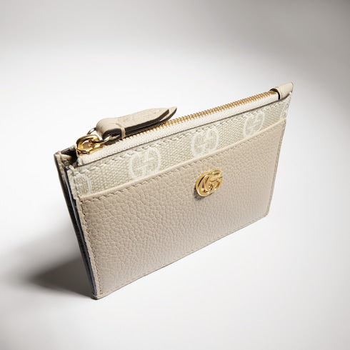 Bi-color GG Marmont zip key pouch - beige leather, GG Supreme