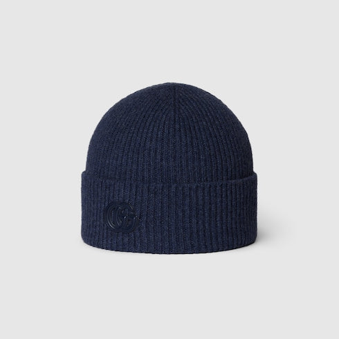 Cashmere hat with patch - dark blue