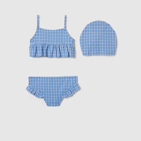 Children's bikini set gingham fabric - white and blue