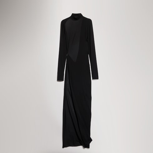 Viscose crêpe jersey dress with split - black